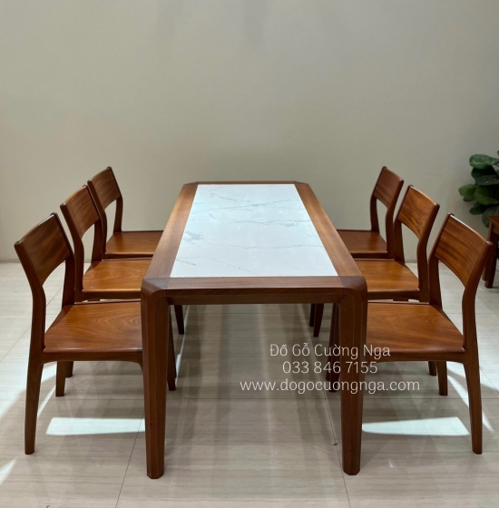 Bộ bàn ăn mặt đá gỗ Xoan Đào 6 ghế hiện đại - chân soi BG 040