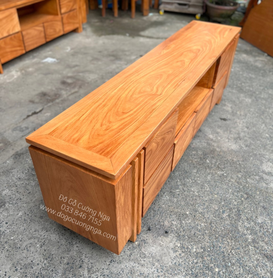 Kệ tivi gỗ gõ đỏ cao cấp 2m - 6 ngăn kéo