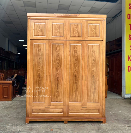Tủ Áo Gỗ Hương Xám 4 Cánh Cao 2 Tầng Bền Đẹp 