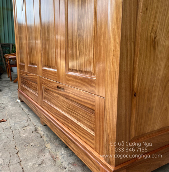 Tủ Áo Gỗ Hương Xám 4 Cánh Cao 2 Tầng Bền Đẹp 