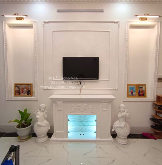 Lò sưởi trang trí gỗ xoan đào - kết hợp tủ rượu TG 01