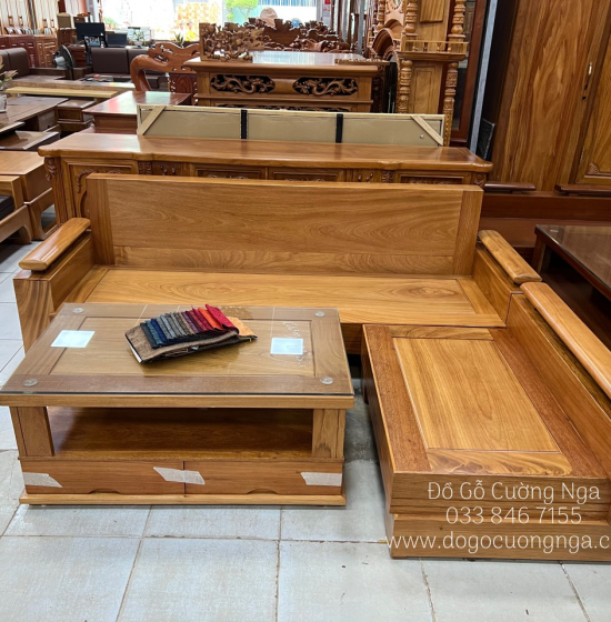 Bộ Sofa Gỗ Gõ Đỏ 2m1x1m65 - Tay Trứng Hiện Đại