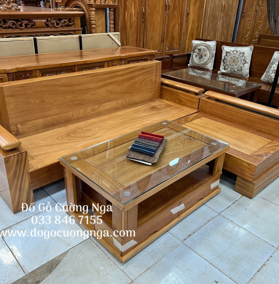 Bộ Sofa Gỗ Gõ Đỏ 2m1x1m65 - Tay Trứng Hiện Đại