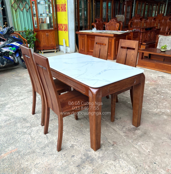 Bàn ĂN Gỗ Sồi Nga Lau Màu Óc Chó 4 Ghế Hiện Đại 