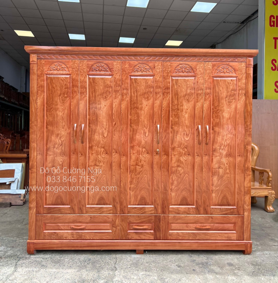 Tủ Áo Gỗ Hương Đá 5 Cánh Cao Cấp 