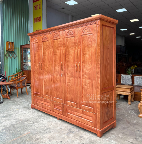 Tủ Áo Gỗ Hương Đá 5 Cánh Cao Cấp 