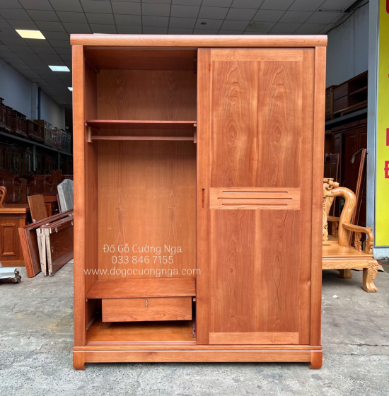 Tủ áo cửa lùa gỗ xoan đào 1m6 hiện đại 