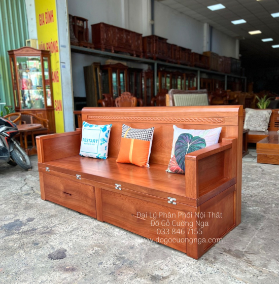 Ghế Giường Gỗ Xoan Đào 2 Ngăn Kéo 1m6x2m Hiện Đại 