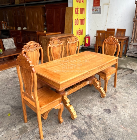 Bộ bàn ăn gỗ gõ đỏ 6 ghế - bàn vuông hiện đại 