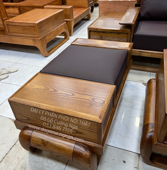 Bộ Ghế Sofa Hai Văng Gỗ Sồi Nga Lau Màu Hương Cao Cấp 