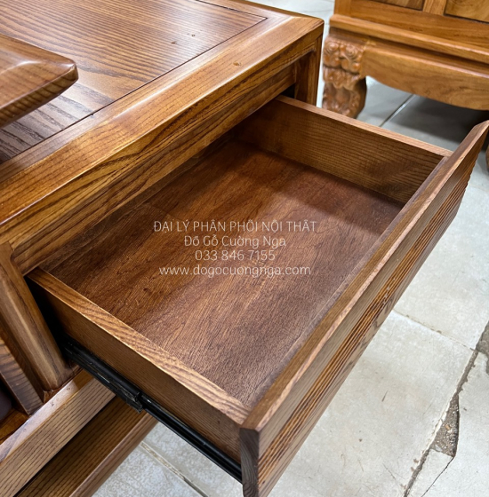 Bộ Ghế Sofa Hai Văng Gỗ Sồi Nga Lau Màu Hương Cao Cấp 