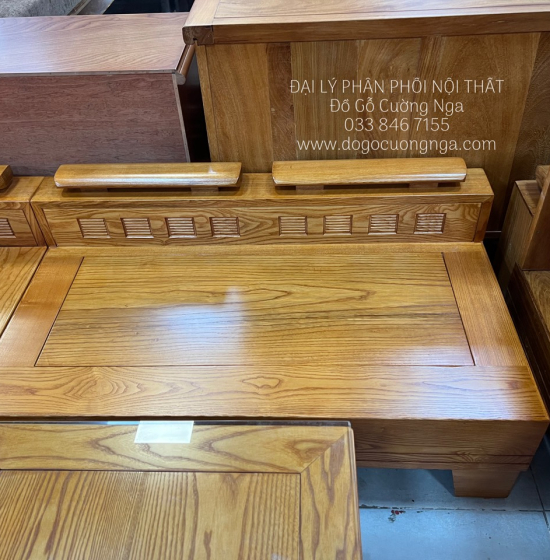 Bộ Bàn Ghế Sofa Góc L Gỗ Sồi Nga 2mx1m8 Giá Rẻ - Lau Màu Gõ Đỏ 
