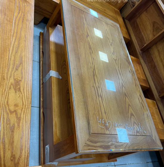 Bộ Bàn Ghế Sofa Góc L Gỗ Sồi Nga 2mx1m8 Giá Rẻ - Lau Màu Gõ Đỏ 