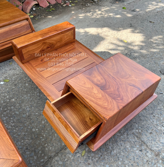 Ghế Sofa Gỗ Hương Vàng Cao Cấp Kèm Nệm - Ghế 2 Văng Sang Trọng 