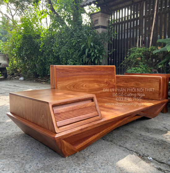 Ghế Sofa Gỗ Hương Vàng Cao Cấp Kèm Nệm - Ghế 2 Văng Sang Trọng 