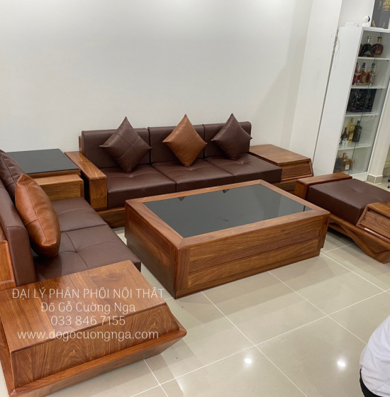 Ghế Sofa Gỗ Hương Vàng Cao Cấp Kèm Nệm - Ghế 2 Văng Sang Trọng 