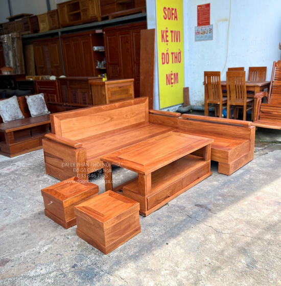 Bộ Sofa Gỗ Gõ Đỏ 2m1x1m65 - Tay Trứng Hiện Đại