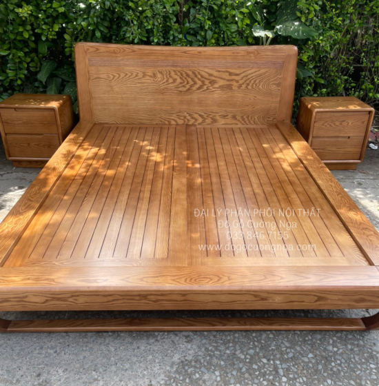 Giường Ngủ Kiểu Nhật Gỗ Sồi Nga Lau Màu Óc Chó Hiện Đại 