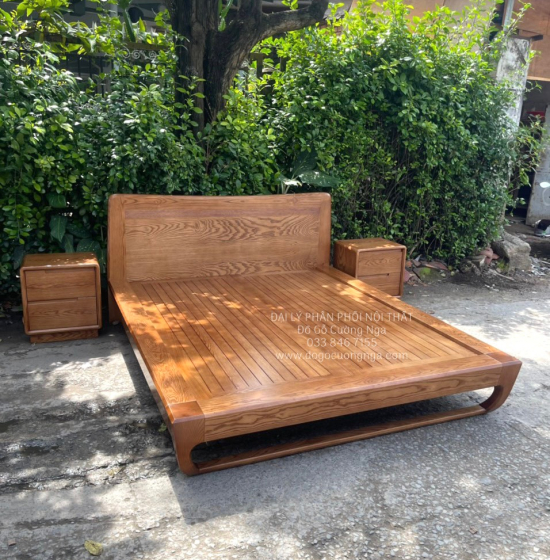 Giường Ngủ Kiểu Nhật Gỗ Sồi Nga Lau Màu Óc Chó Hiện Đại 