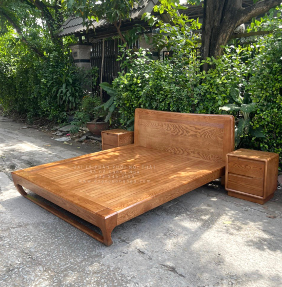 Giường Ngủ Kiểu Nhật Gỗ Sồi Nga Lau Màu Óc Chó Hiện Đại 