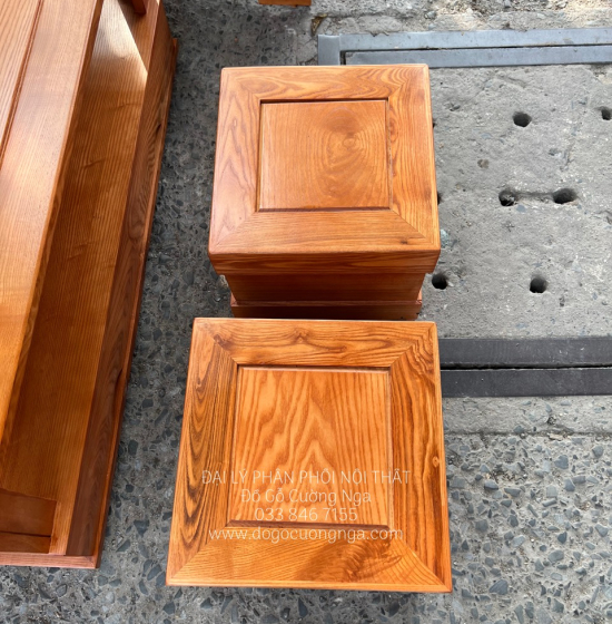 Ghế Sofa Góc L Gỗ Sồi Nga Lau Màu Gõ Đỏ 2mx1m8 - Bàn Hiện Đại