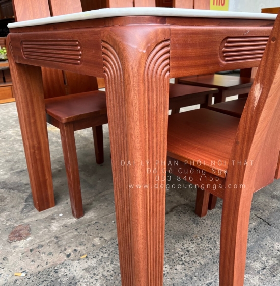 Bộ bàn ăn gỗ Xoan Đào mặt đá 1m6 - 6 ghế chân soi BG 035
