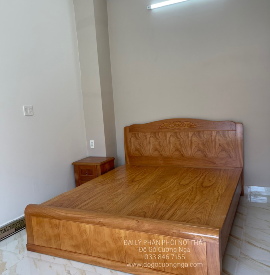 Giường gỗ gõ đỏ hiện đại mẫu hoa dây - phản liền 