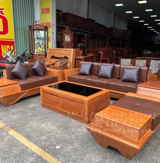Sofa Gỗ Gõ Đỏ Cao Cấp 2 Văng Mẫu Thuyền