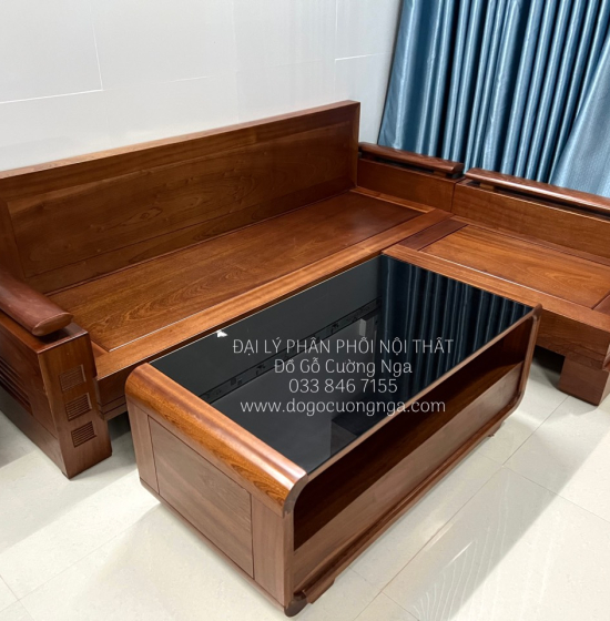 Bàn Ghế Sofa Góc L Gỗ Xoan Đào 2m1x1m6 Bàn Bom Hiện Đại 