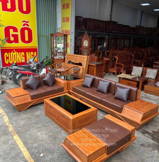 Sofa Gỗ Gõ Đỏ Cao Cấp 2 Văng Mẫu Thuyền