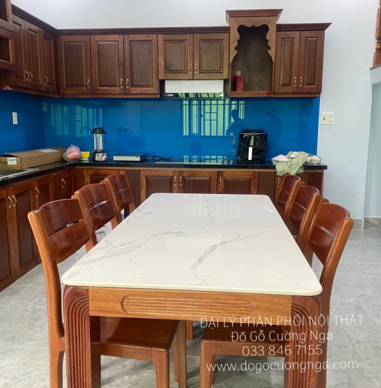 Bàn ăn gỗ Xoan Đào mặt đá cao cấp - 6 ghế BG 027