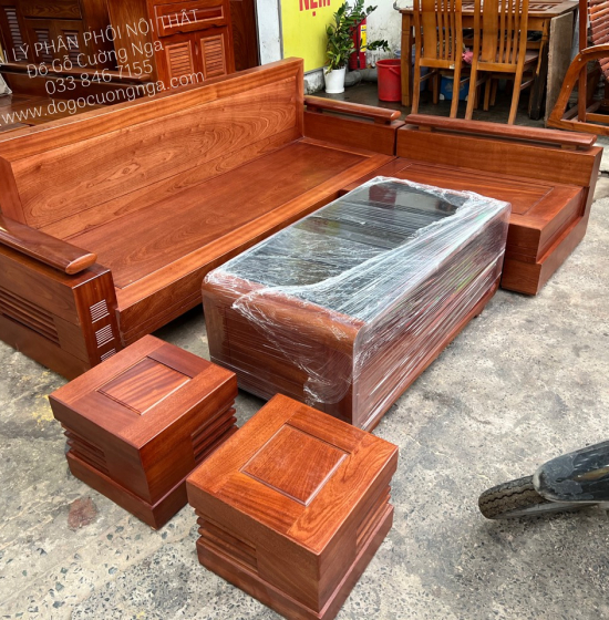 Bàn Ghế Sofa Góc L Gỗ Xoan Đào 2m1x1m6 Bàn Bom Hiện Đại 
