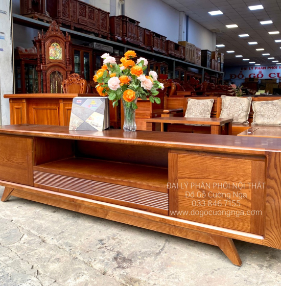 Kệ Tivi Gỗ Sồi Nga Chân Vát Lau Màu Óc Chó KG 16.4