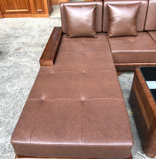 Bàn Ghế Sofa Gỗ Sồi Nga Chân Thuyền Lau Màu Óc Chó 2m8x1m9 