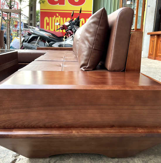 Bàn Ghế Sofa Gỗ Sồi Nga Chân Thuyền Lau Màu Óc Chó 2m8x1m9 