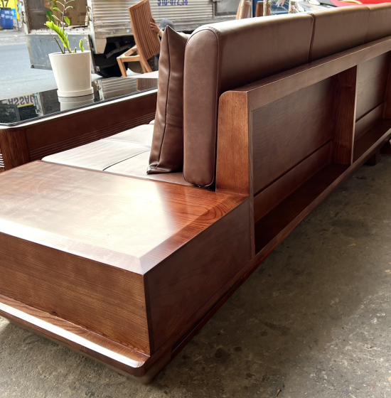 Bàn Ghế Sofa Gỗ Sồi Nga Chân Thuyền Lau Màu Óc Chó 2m8x1m9 