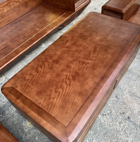Bàn Ghế Sofa Gỗ Sồi Nga Chân Thuyền Lau Màu Óc Chó 2m8x1m9 