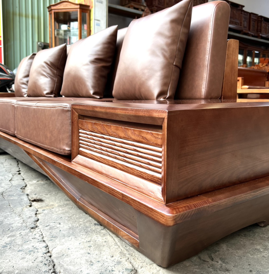 Bàn Ghế Sofa Gỗ Sồi Nga Chân Thuyền Lau Màu Óc Chó 2m8x1m9 