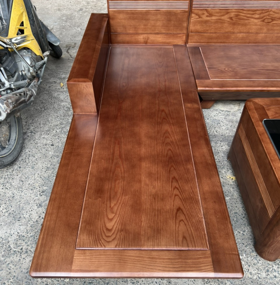 Bàn Ghế Sofa Gỗ Sồi Nga Chân Thuyền Lau Màu Óc Chó 2m8x1m9 