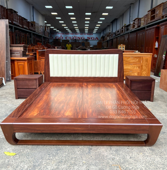 Giường Ngủ Kiểu Nhật Chân Quỳ Bọc Nệm Gỗ Cẩm Đẹp Sang Trọng 