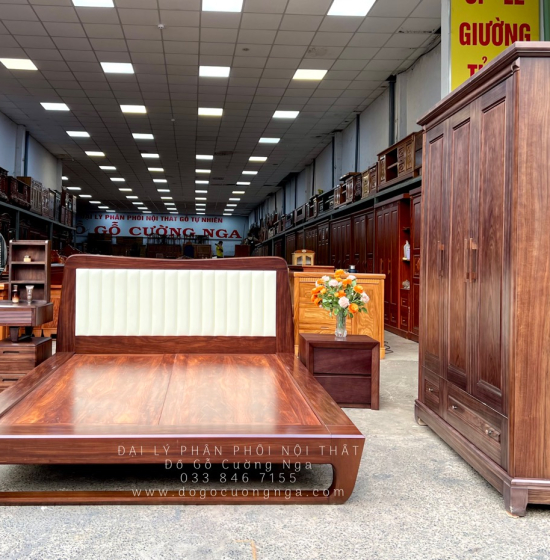 Giường Ngủ Kiểu Nhật Chân Quỳ Bọc Nệm Gỗ Cẩm Đẹp Sang Trọng 