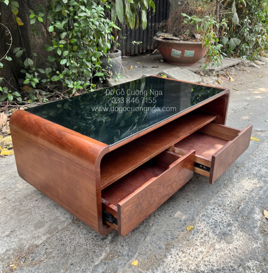 Bàn Trà Gỗ Sồi Nga Màu Óc Chó Hiện Đại - Bàn Boom