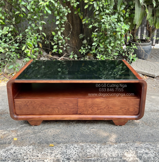 Bàn Trà Gỗ Sồi Nga Màu Óc Chó Hiện Đại - Bàn Boom