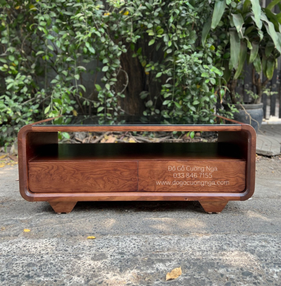 Bàn Trà Gỗ Sồi Nga Màu Óc Chó Hiện Đại - Bàn Boom