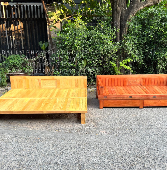 Ghế Giường Gỗ Sồi 2 Ngăn Kéo 1m4x1m9 Màu Cánh Gián Đẹp Giá Rẻ 