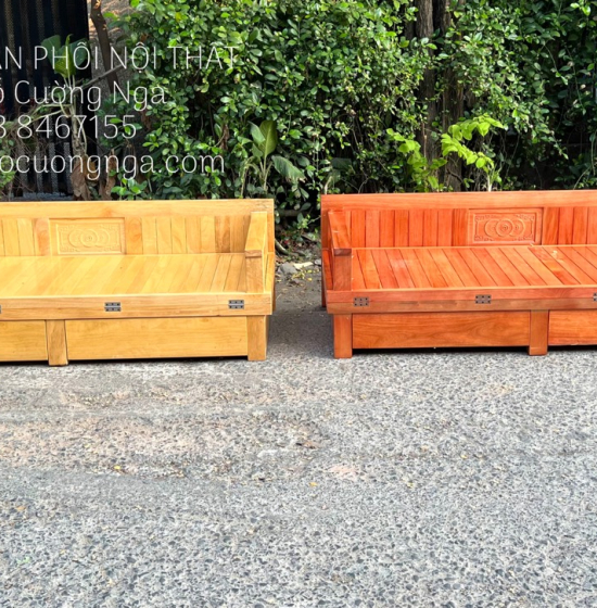 Ghế Giường Gỗ Sồi 2 Ngăn Kéo 1m4x1m9 Màu Cánh Gián Đẹp Giá Rẻ 