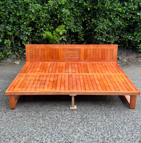 Giường Gấp Gỗ Sồi 1m6x2m Màu Cánh Gián Bền Đẹp 