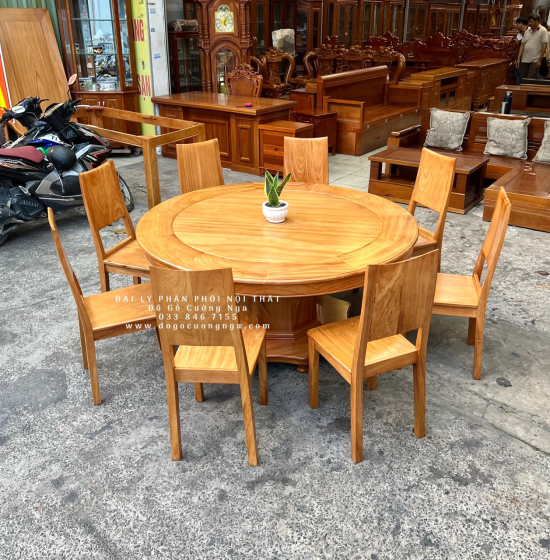 Bàn Ăn Tròn Gỗ Gõ Đỏ 8 Ghế Cao Cấp BG 11-15