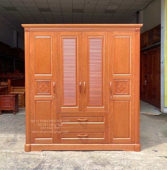 Tủ quần áo gỗ xoan đào 4 cánh cao cấp 
