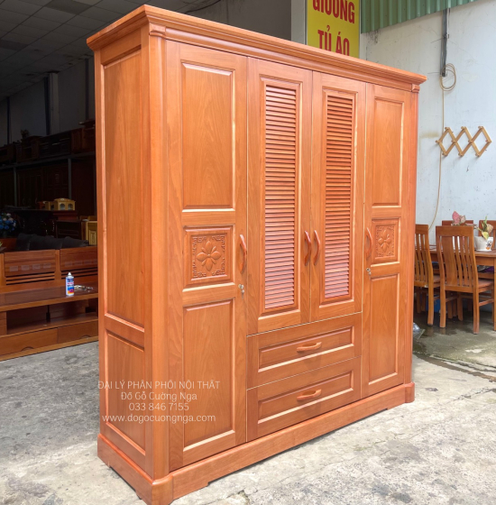 Tủ quần áo gỗ xoan đào 4 cánh cao cấp 